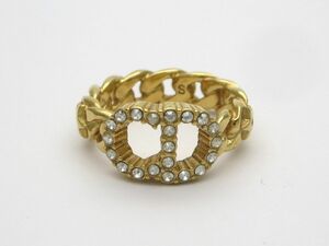 1000円スタート 指輪 Christian Dior クリスチャンディオール CDロゴ ラインストーン ゴールド 約10号 リング アクセサリー HNO F60086
