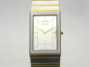 1000円スタート 腕時計 SEIKO セイコー CREDOR クレドール 8420-6400 クオーツ QZ SS×22KT SGP 20 レクタン シルバー文字盤 CMD F60016
