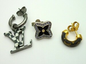 1000円スタート ピアス3点 LOUIS VUITTON ルイヴィトン MP2929 ブックル ドレイユ/モノグラム シルバー/ゴールド アクセサリー 4 F701