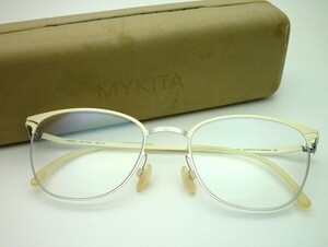 1000円スタート 眼鏡 MYKITA マイキータ LITE ULLA 49□18 135 クリアレンズ ホワイト系×シルバーフレーム ケース付 メガネ TOZ G711