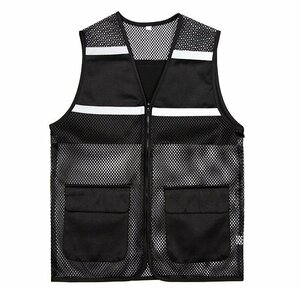 【新品】メッシュ リフレクター ベスト ワーク ベスト Mesh Vest ユニホームベスト ブラック(リフレクター付き)サイズ 4XL【送料無料】