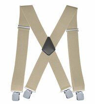 【新品】 極太 ワイド サスペンダー X型 太さ5センチ 幅広クリップ X-Back Pant Suspenders ベージュ色【送料無料】_画像1