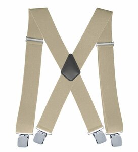 【新品】 極太 ワイド サスペンダー X型 太さ5センチ 幅広クリップ X-Back Pant Suspenders ベージュ色【送料無料】