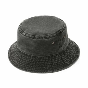 新品: ウォッシュドコットン バケット ハット Bucket Hat　(ブラック 色）【送料無料】