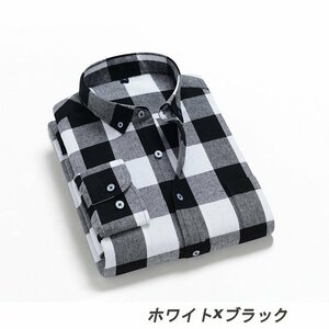 (新品）チェック柄 ネル シャツ FLANNEL SHIRTS バファロープレイド 柄 フランネル 長袖シャツ 3XL ホワイトｘブラック