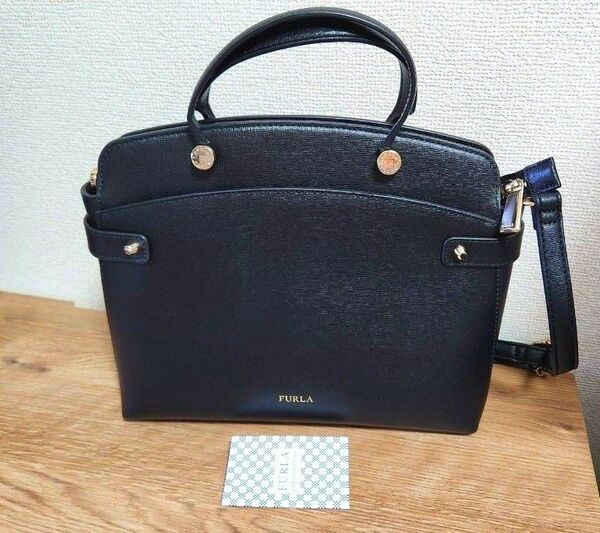 FURLA ハンドバッグ ブラック レザー アガタ