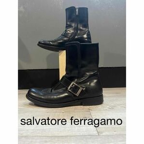 salvatore ferragamo エンジニアブーツ　ウイングチップ レザー BLK ブラック サイドジップ