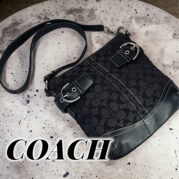 美品　COACH　コーチ　2way　ショルダーバッグ　シグネチャー　3574　黒