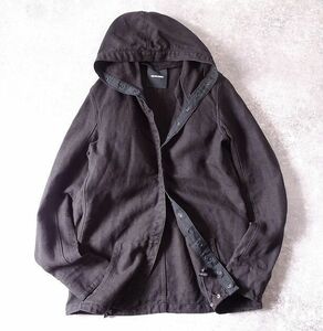 ripvanwinkle リップヴァンウィンクル 麻100% ボタン フード シャツ ジャケット パーカー 日本製 リネン ブラック メンズ (4) 黒 ●o-945