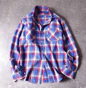 BLUE BLUE Hollywood Ranch Market cotton × rayon × flax check long sleeve shirt made in Japan men's (2) blue group *r-046