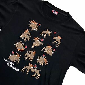 90s エロプリントTシャツ フロントプリント LOVE STORY FROM MY WAY エロT トナカイ 2XL 黒