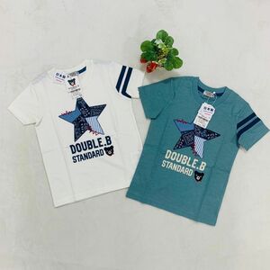 新品　未使用　Ｔシャツ 半袖　星柄　バンダナ柄　白　くすみグリーン　ビー君　２点セット　100 ミキハウス　ダブルビー