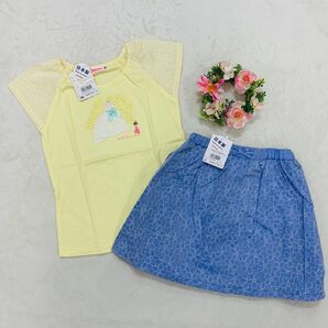 新品　未使用　Ｔシャツ 半袖　フリル　黄色　スカート　刺繍　花　ゼニスブルー　リーナちゃん　２点セット　120 ミキハウス　