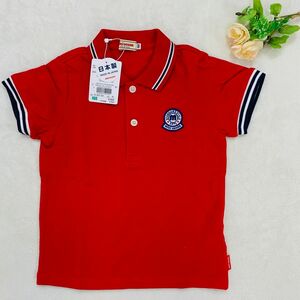 新品　ポロシャツ　半袖　赤　ワンポイント　ミキハウス専用替えボタン付き　ユニセックス　100 ミキハウス