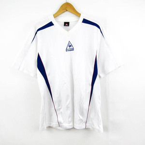 ルコックスポルティフ 半袖Ｔシャツ トップス Vネック ロゴT スポーツウエア メンズ Lサイズ 白×青 le coq sportif