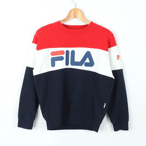 フィラ スウェット トレーナー トップス トリコロールカラー スポーツウエア レディース Mサイズ 紺×白×赤 FILA