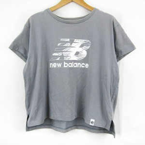 ニューバランス 半袖Ｔシャツ トップス ロゴT クロップド丈 スポーツウエア レディース Fサイズ グレー NEW BALANCE