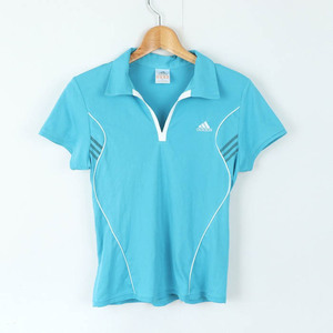  Adidas рубашка-поло tops ключ шея одежда для гольфа женский L размер бледно-голубой × белый adidas