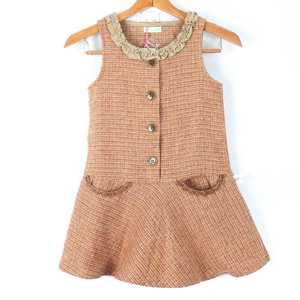ニットプランナー ワンピース トップス ジャンパースカート 未使用品 日本製 キッズ 女の子用 130サイズ 茶×赤 Knit Planner