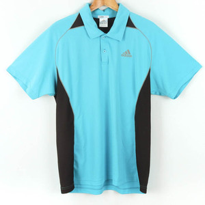 アディダス 半袖ポロシャツ トップス クライマクール ゴルフウエア 大きいサイズ メンズ Oサイズ 水色×黒 adidas