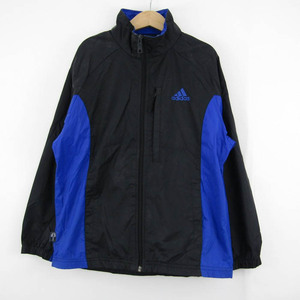  Adidas nylon jacket outer with a hood . sportswear Kids for boy 130 size black × blue adidas