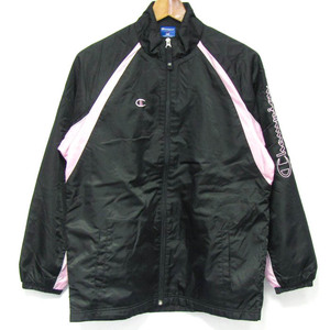  Champion nylon jacket outer Wind breaker sportswear Kids for girl 160 size black × pink Champion