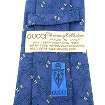 グッチ ネクタイ クレスト紋章 総柄 GGロゴ オールドグッチ シルク イタリア製 ブランド メンズ ブルー GUCCI_画像3