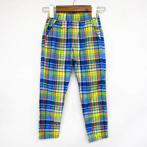  Moujonjon pants bottoms check pattern stretch unused goods Kids for boy 110 size yellow × blue moujonjon