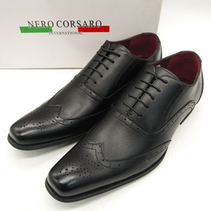 ネロ コルサロ ビジネスシューズ ウィングチップ フォーマル 未使用 ドレス 革靴 黒 メンズ 28サイズ ブラック NERO CORSARO