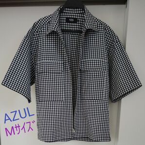 AZUL　メンズ　 半袖 シャツ　Mサイズ　白黒チェック柄