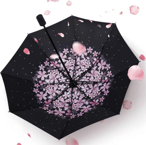 ** new goods unused free shipping Sakura floral print petal dressing up beautiful folding umbrella parasol compact three folding . rain combined use umbrella water-repellent ultra-violet rays blocking **