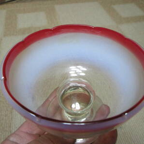 ビンテージレトロアンティーク 和ガラス 吹きガラス 氷コップ1個 無傷 赤白ぼかし直径約10.3cm高さ約8.7cm追加画像有ヤマト着払い発送の画像5