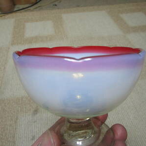 ビンテージレトロアンティーク 和ガラス 吹きガラス 氷コップ1個 無傷 赤白ぼかし直径約10.3cm高さ約8.7cm追加画像有ヤマト着払い発送の画像4