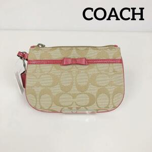 [ tag attaching ]COACH Coach small articles pouch signechi- canvas ground pink 