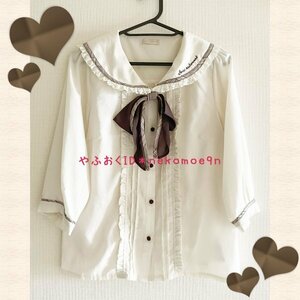 used*axesfemme* ribbon frill race embroidery check blouse * Mklaroliga- Lee 