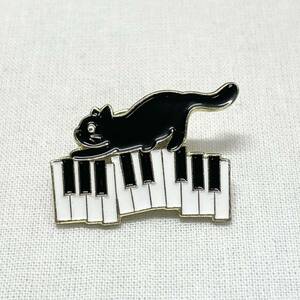 【ピンバッジ】黒猫 ピアノ ふみふみ