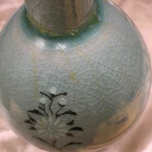 花瓶 花器 韓国人間文化財 池順鐸作 池順鐸窯 高麗青磁 古美術 花生 共箱 訳あり品の画像8