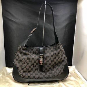 GUCCI グッチ ジャッキー ハンドバッグ ワンショルダーバッグ GGキャンバス キャンバス地 レザー ブラック 黒 シルバー金具