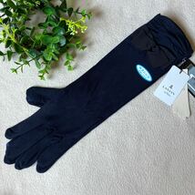 ★サンプル品★ LANVIN en Bleu ランバンオンブルー　日焼け防止 手袋 五本指　リボン　レディース 手のひら滑り止め加工 ネイビー系_画像1