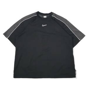 [XXL] 00s Nike センタースウッシュ ロゴ ポリ Tシャツ ブラック グレー 黒 ナイキ basketball 切り返し ビンテージ vintage y2k 90s