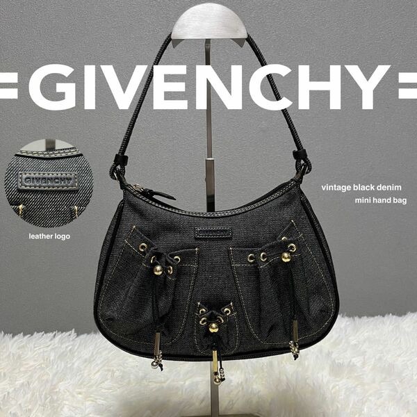 GIVENCHY ジバンシィ アクセサリーポーチ ブラックデニム ハンドバッグ サドルバッグ ミニバッグ レザーパッチ ロゴ 金具