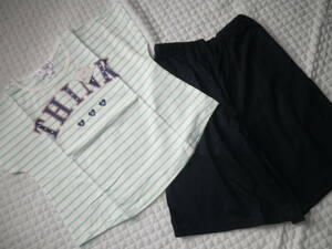 【新品】motherways★140ｃｍ★リラックスシルエット　半袖Tシャツ＆ガウチョパンツセット　水色ボーダー