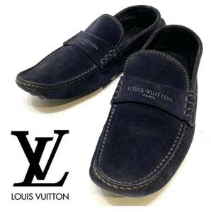 LOUISVUITTON MENS スエードドライビングシューズ ルイヴィトン ロゴ モカシンshoes ローファー スリッポン ネイビー 7 1/2