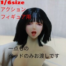 中古1/6size★作家様作成一点もの開口オビツ黒髪ヘッドのみお渡しです★ファイセンTBleagueのシームレスアクションフィギュア素体用です_画像1