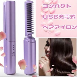 人気商品　ヘアアイロン　コードレス　コンパクトサイズ　ブラシアイロン　USB充電式