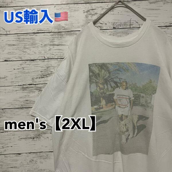 ●T129【US輸入】プリント 半袖 Tシャツ ホワイト系 メンズ【2XL相当】