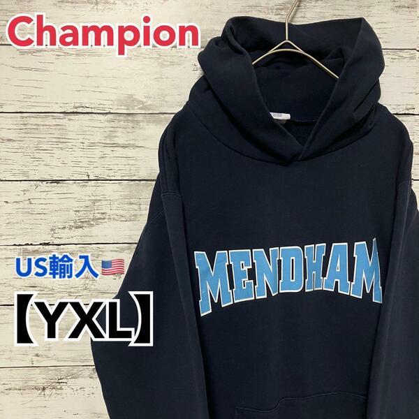 ●D29【US輸入】Champion パーカー　ネイビー　men's【YXL】