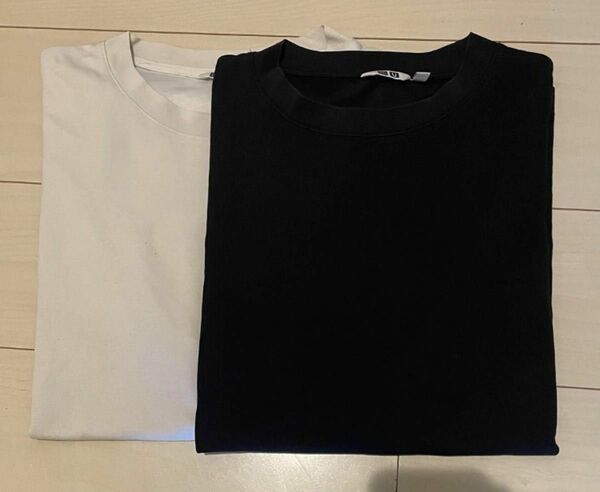 ユニクロ エアリズムコットンオーバーサイズTシャツ（5分袖）M 白黒セット