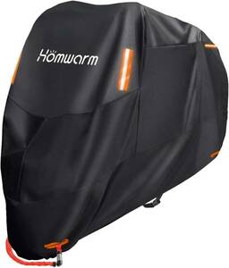 Homwarm バイクカバー 300D厚手 防水 紫外線防止 盗難防止 収納バッグ付き (4XL, ブラック)