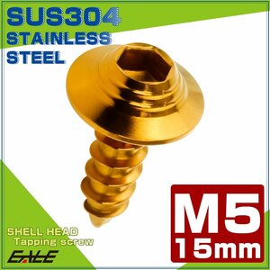 タッピングネジ M5×15mm SUS304 ステンレス シェルヘッド 六角穴 フランジ付き ネジ ゴールド TC0143